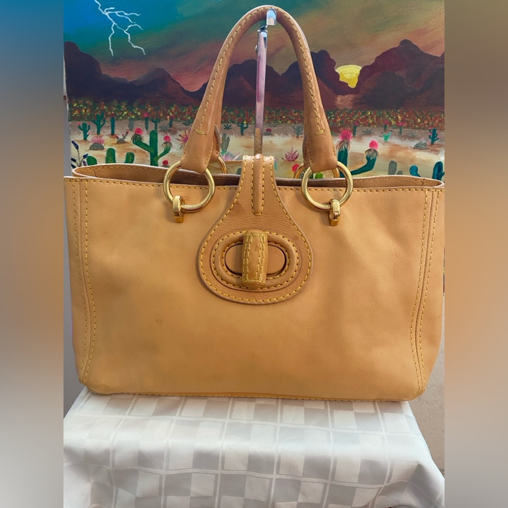Prada Leather Tote Bag Extra Large, Yellow, Authentic